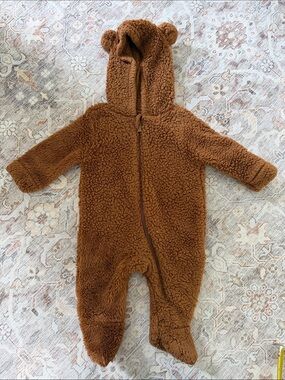 Cozy Brown Teddy Hooded One-Piece for Baby